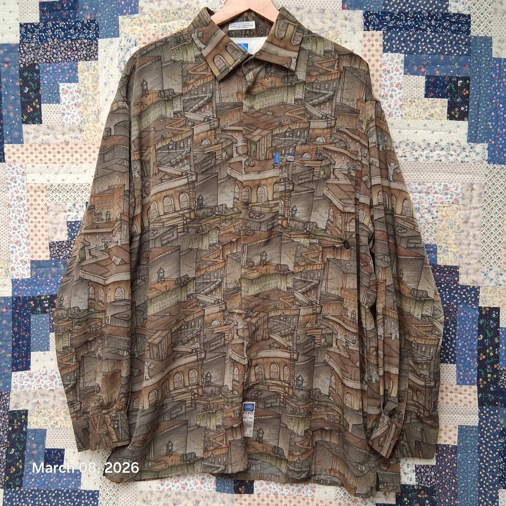 Vintage Y2K Ecko Unltd The Blue Rhino Exhibit by Marc Ecko City Scape AOP Sz XL